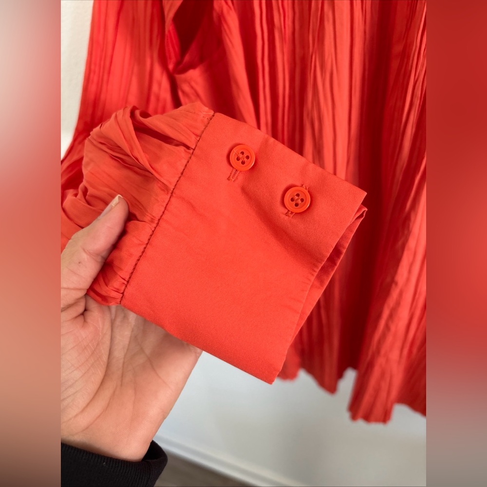 COS Women’s Pleated Long Sleeve Cape Style Open Sleeve Blouse Orange Size 44 L - Picture 3 of 9